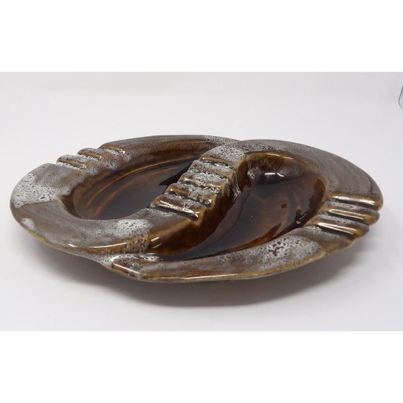 Vintage MCM Marcia Pottery Large Brown and White Ashtray Marked Marcia 405 USA. - Picture 2 of 9